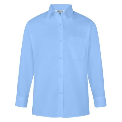 Girls Long Sleeve Blue School Shirt (Twin Pac